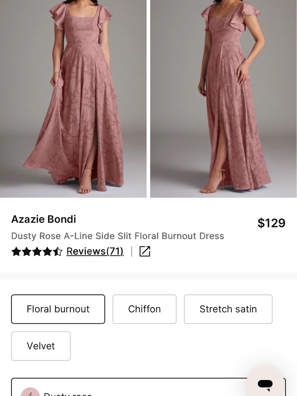 Azazie Dusty Rose A-Line Maxi dress with Floral Burnout
